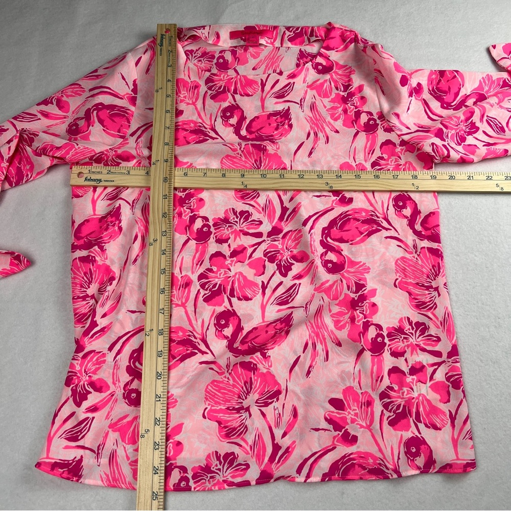 Lilly Pulitzer Women’s Langston Bow Tie Sleeve Flamingo Print Blouse Pink Small - Picture 4 of 6